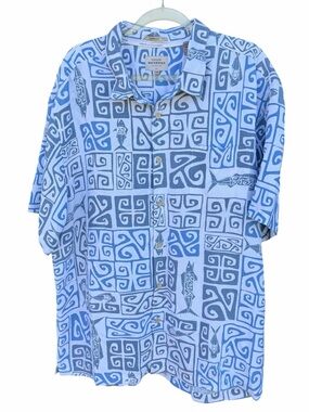 Quicksilver Waterman Button Front Shirt Blue Comfort Fit Tropical Hawaiian XXL